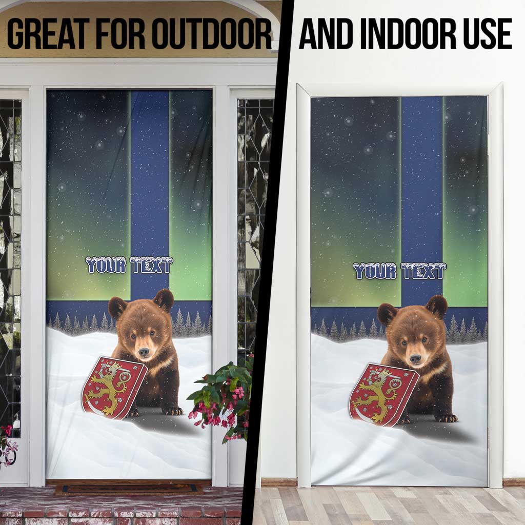 Finland Door Cover Brown Bear With Symbol Under The Aurora Sky - Wonder Print Shop