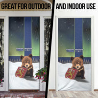 Finland Door Cover Brown Bear With Symbol Under The Aurora Sky - Wonder Print Shop