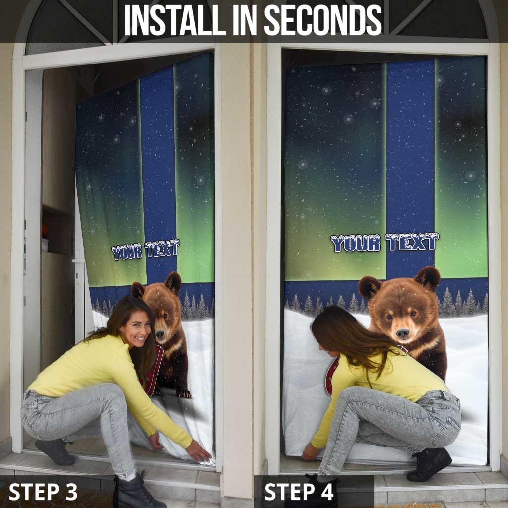 Finland Door Cover Brown Bear With Symbol Under The Aurora Sky - Wonder Print Shop