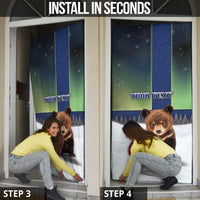 Finland Door Cover Brown Bear With Symbol Under The Aurora Sky - Wonder Print Shop