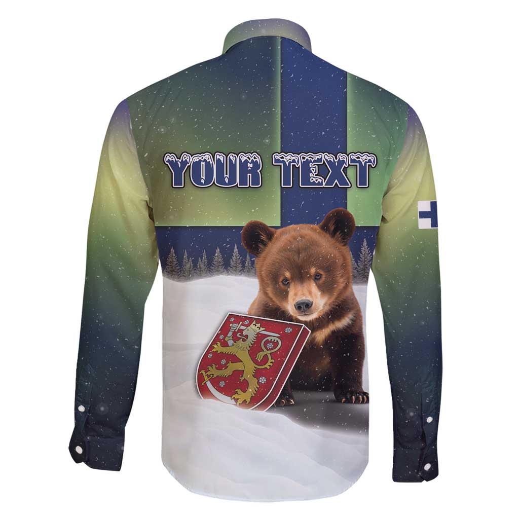 Personalized Finland Family Matching Long Sleeve Bodycon Dress and Hawaiian Shirt Brown Bear With Symbol Under The Aurora Sky - Wonder Print Shop