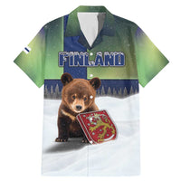 Personalized Finland Family Matching Mermaid Dress and Hawaiian Shirt Brown Bear With Symbol Under The Aurora Sky - Wonder Print Shop