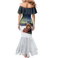 Personalized Finland Family Matching Mermaid Dress and Hawaiian Shirt Brown Bear With Symbol Under The Aurora Sky - Wonder Print Shop