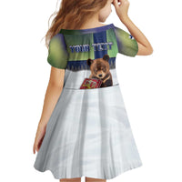 Personalized Finland Family Matching Off The Shoulder Long Sleeve Dress and Hawaiian Shirt Brown Bear With Symbol Under The Aurora Sky - Wonder Print Shop