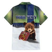 Personalized Finland Family Matching Off Shoulder Maxi Dress and Hawaiian Shirt Brown Bear With Symbol Under The Aurora Sky - Wonder Print Shop