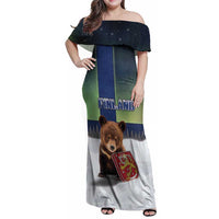 Personalized Finland Family Matching Off Shoulder Maxi Dress and Hawaiian Shirt Brown Bear With Symbol Under The Aurora Sky - Wonder Print Shop