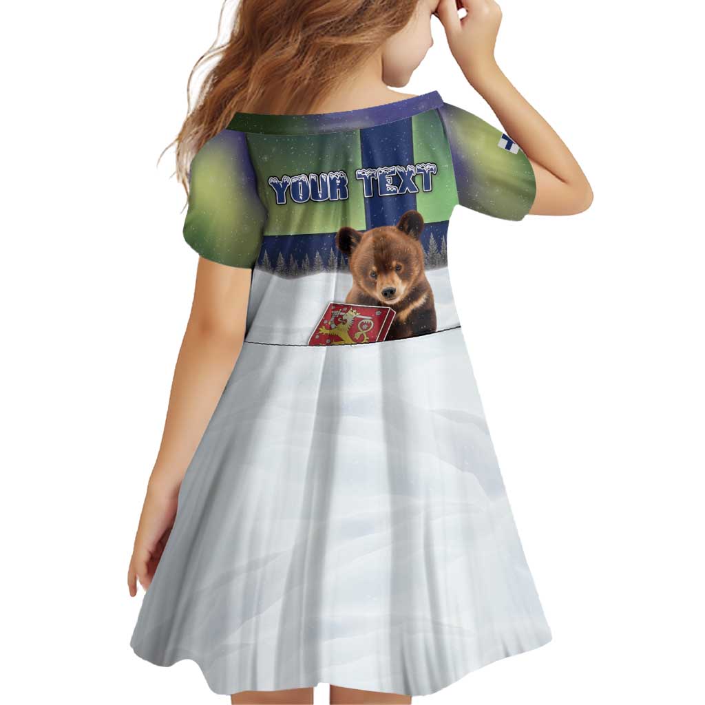 Personalized Finland Family Matching Off Shoulder Short Dress and Hawaiian Shirt Brown Bear With Symbol Under The Aurora Sky - Wonder Print Shop