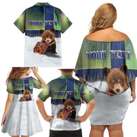 Personalized Finland Family Matching Off Shoulder Short Dress and Hawaiian Shirt Brown Bear With Symbol Under The Aurora Sky - Wonder Print Shop