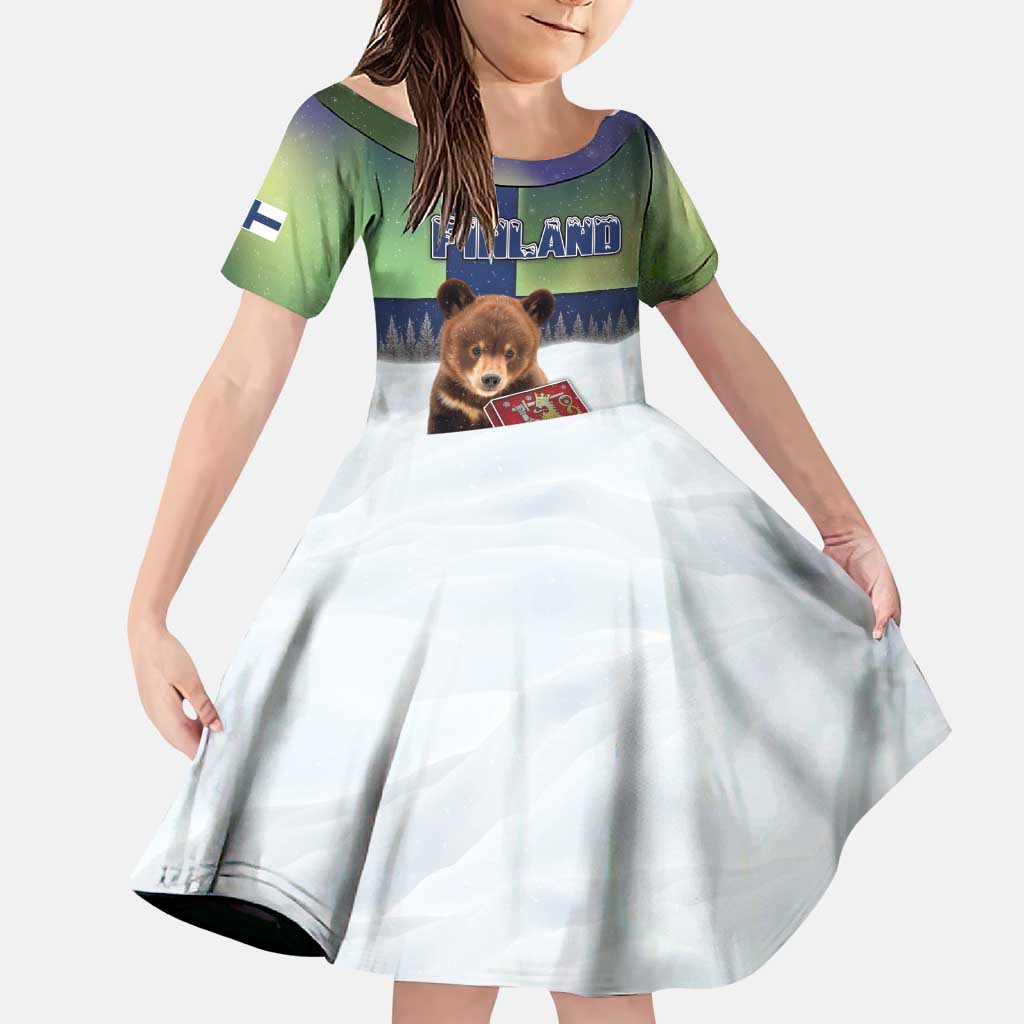 Personalized Finland Family Matching Puletasi and Hawaiian Shirt Brown Bear With Symbol Under The Aurora Sky - Wonder Print Shop