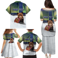 Personalized Finland Family Matching Puletasi and Hawaiian Shirt Brown Bear With Symbol Under The Aurora Sky - Wonder Print Shop
