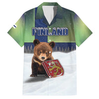 Personalized Finland Family Matching Short Sleeve Bodycon Dress and Hawaiian Shirt Brown Bear With Symbol Under The Aurora Sky - Wonder Print Shop