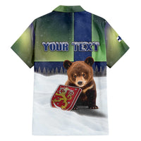 Personalized Finland Family Matching Short Sleeve Bodycon Dress and Hawaiian Shirt Brown Bear With Symbol Under The Aurora Sky - Wonder Print Shop
