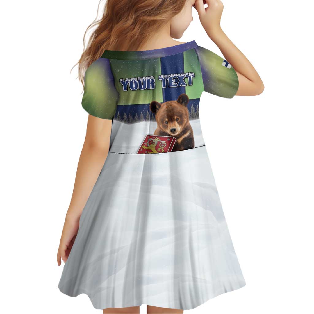 Personalized Finland Family Matching Tank Maxi Dress and Hawaiian Shirt Brown Bear With Symbol Under The Aurora Sky - Wonder Print Shop