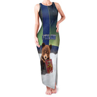 Personalized Finland Family Matching Tank Maxi Dress and Hawaiian Shirt Brown Bear With Symbol Under The Aurora Sky - Wonder Print Shop