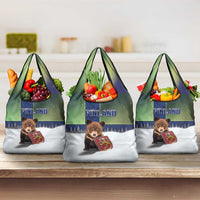 Finland Grocery Bag Brown Bear With Symbol Under The Aurora Sky - Wonder Print Shop