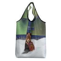 Finland Grocery Bag Brown Bear With Symbol Under The Aurora Sky - Wonder Print Shop