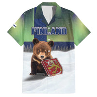 Personalized Finland Hawaiian Shirt Brown Bear With Symbol Under The Aurora Sky - Wonder Print Shop
