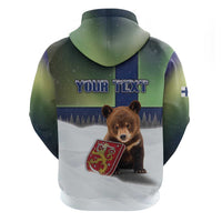 Personalized Finland Hoodie Brown Bear With Symbol Under The Aurora Sky - Wonder Print Shop