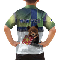 Personalized Finland Kid Hawaiian Shirt Brown Bear With Symbol Under The Aurora Sky - Wonder Print Shop
