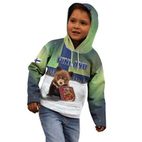 Personalized Finland Kid Hoodie Brown Bear With Symbol Under The Aurora Sky - Wonder Print Shop