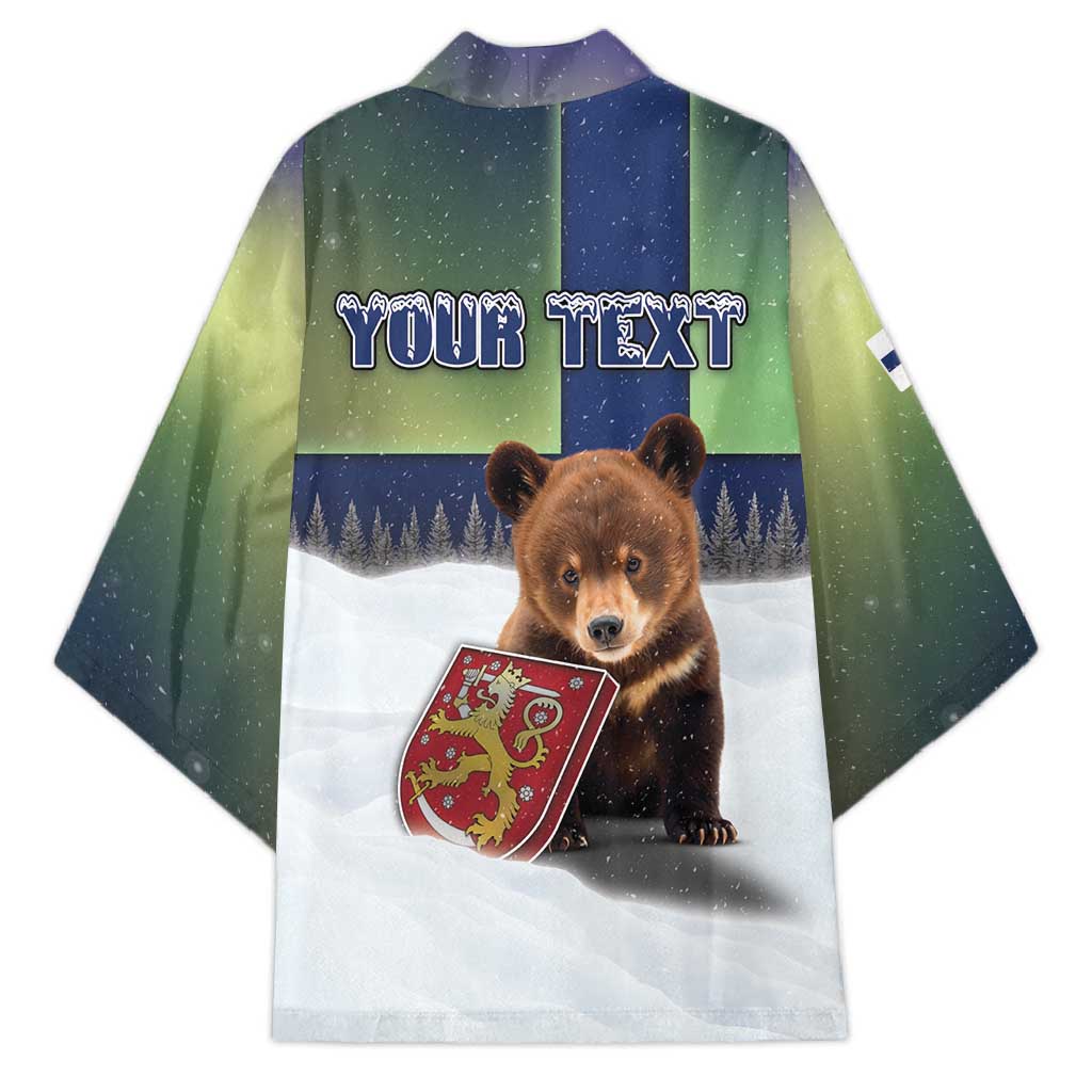 Personalized Finland Kimono Brown Bear With Symbol Under The Aurora Sky - Wonder Print Shop