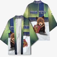 Personalized Finland Kimono Brown Bear With Symbol Under The Aurora Sky - Wonder Print Shop