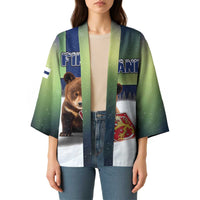 Personalized Finland Kimono Brown Bear With Symbol Under The Aurora Sky - Wonder Print Shop