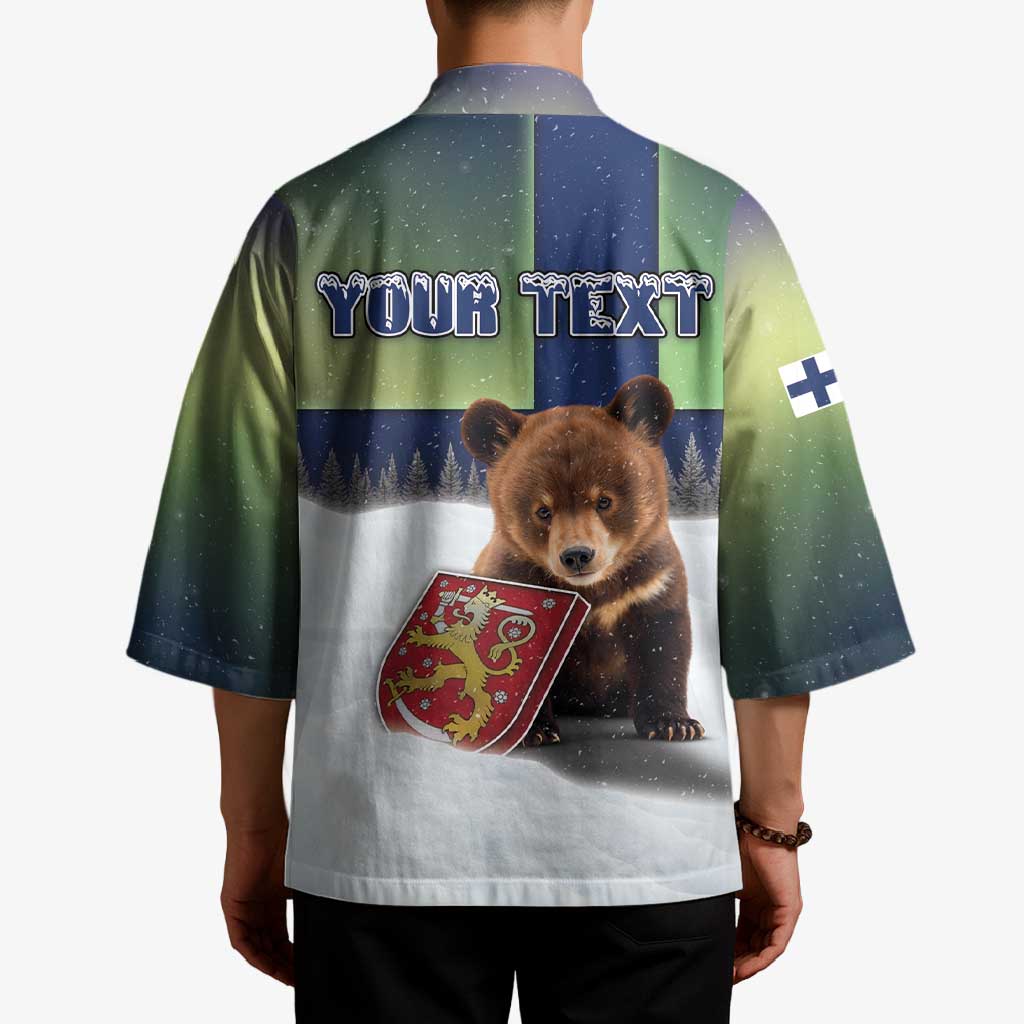 Personalized Finland Kimono Brown Bear With Symbol Under The Aurora Sky - Wonder Print Shop