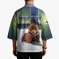 Personalized Finland Kimono Brown Bear With Symbol Under The Aurora Sky - Wonder Print Shop