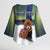 Personalized Finland Kimono Sleeve Blouse Brown Bear With Symbol Under The Aurora Sky - Wonder Print Shop