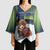 Personalized Finland Kimono Sleeve Blouse Brown Bear With Symbol Under The Aurora Sky - Wonder Print Shop