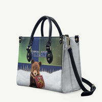 Finland Leather Bag Brown Bear With Symbol Under The Aurora Sky - Wonder Print Shop