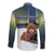 Personalized Finland Long Sleeve Button Shirt Brown Bear With Symbol Under The Aurora Sky - Wonder Print Shop