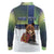 Personalized Finland Long Sleeve Polo Shirt Brown Bear With Symbol Under The Aurora Sky - Wonder Print Shop