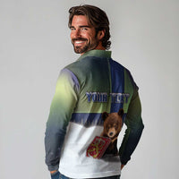 Personalized Finland Long Sleeve Polo Shirt Brown Bear With Symbol Under The Aurora Sky - Wonder Print Shop
