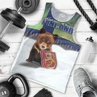 Personalized Finland Men Tank Top Brown Bear With Symbol Under The Aurora Sky - Wonder Print Shop