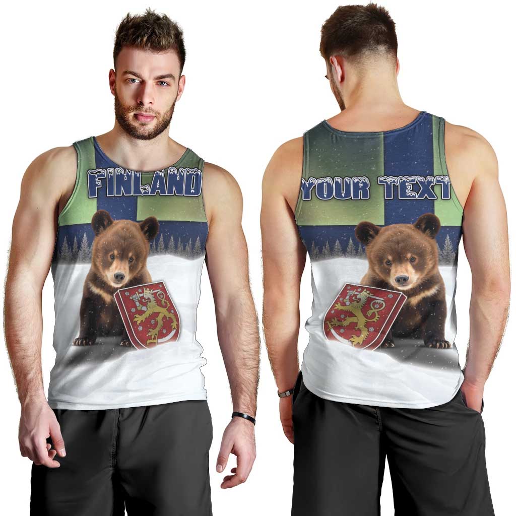 Personalized Finland Men Tank Top Brown Bear With Symbol Under The Aurora Sky - Wonder Print Shop