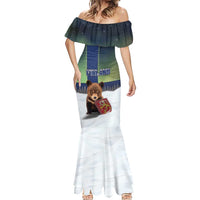 Personalized Finland Mermaid Dress Brown Bear With Symbol Under The Aurora Sky - Wonder Print Shop