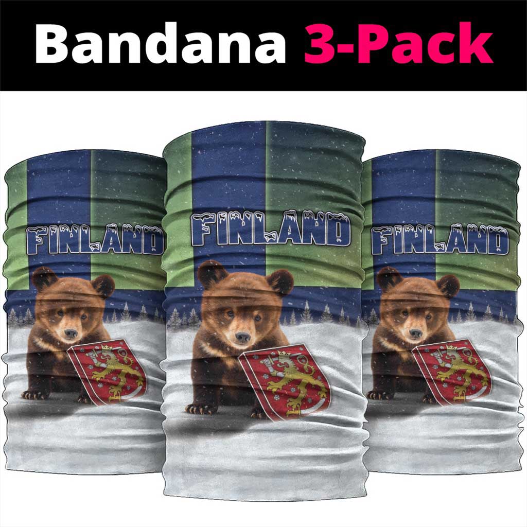 Finland Neck Gaiter Brown Bear With Symbol Under The Aurora Sky DT05