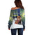Personalized Finland Off Shoulder Sweater Brown Bear With Symbol Under The Aurora Sky - Wonder Print Shop