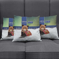 Finland Pillow Cover Brown Bear With Symbol Under The Aurora Sky - Wonder Print Shop