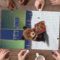 Finland Puzzle Brown Bear With Symbol Under The Aurora Sky - Wonder Print Shop