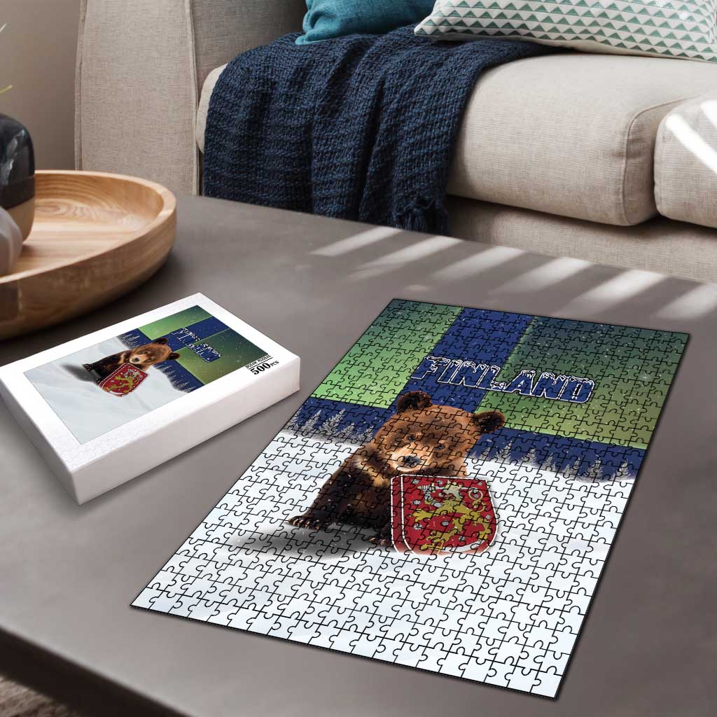Finland Puzzle Brown Bear With Symbol Under The Aurora Sky - Wonder Print Shop