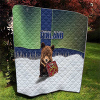 Finland Quilt Brown Bear With Symbol Under The Aurora Sky - Wonder Print Shop