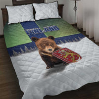 Finland Quilt Bed Set Brown Bear With Symbol Under The Aurora Sky - Wonder Print Shop