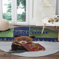 Finland Round Carpet Brown Bear With Symbol Under The Aurora Sky - Wonder Print Shop
