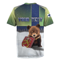 Personalized Finland Rugby Jersey Brown Bear With Symbol Under The Aurora Sky - Wonder Print Shop