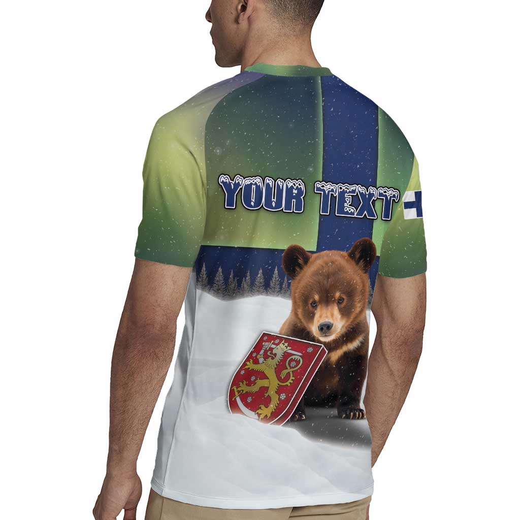 Personalized Finland Rugby Jersey Brown Bear With Symbol Under The Aurora Sky - Wonder Print Shop