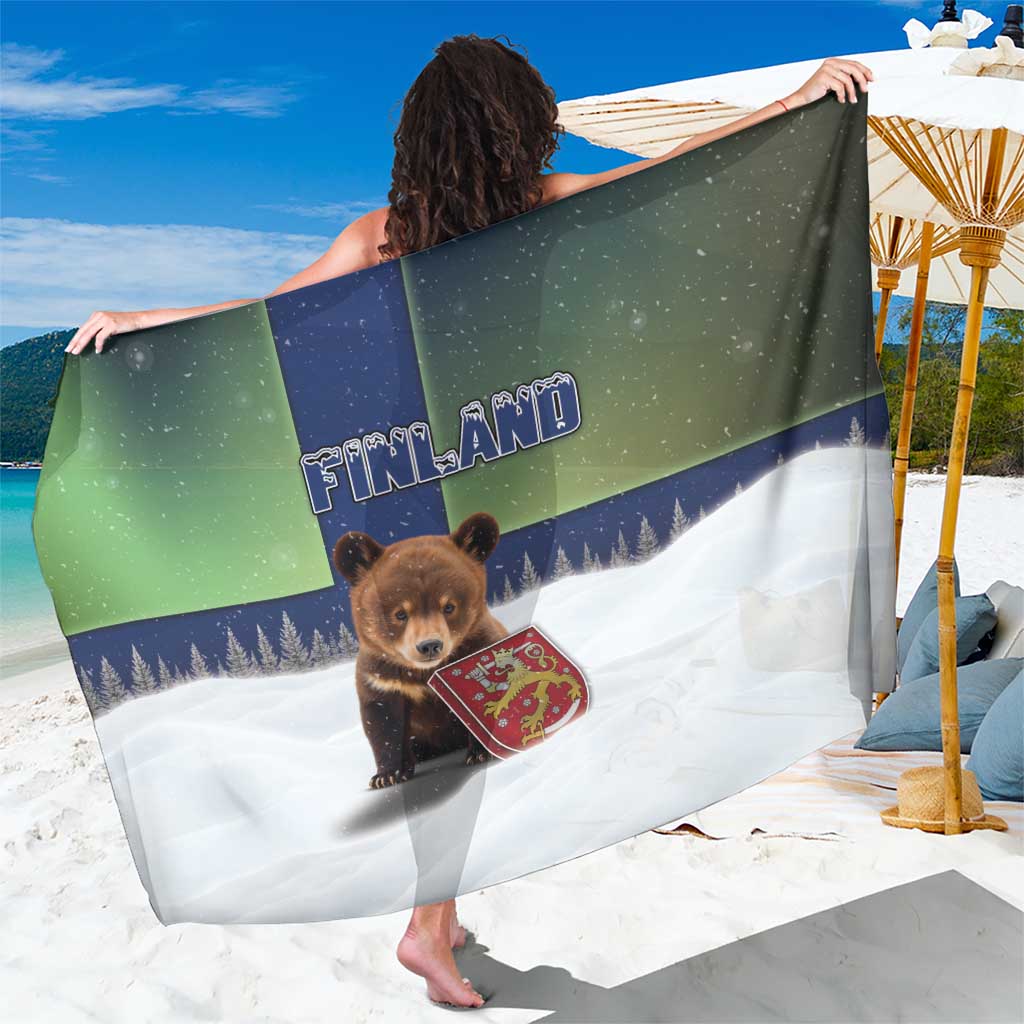 Finland Sarong Brown Bear With Symbol Under The Aurora Sky - Wonder Print Shop