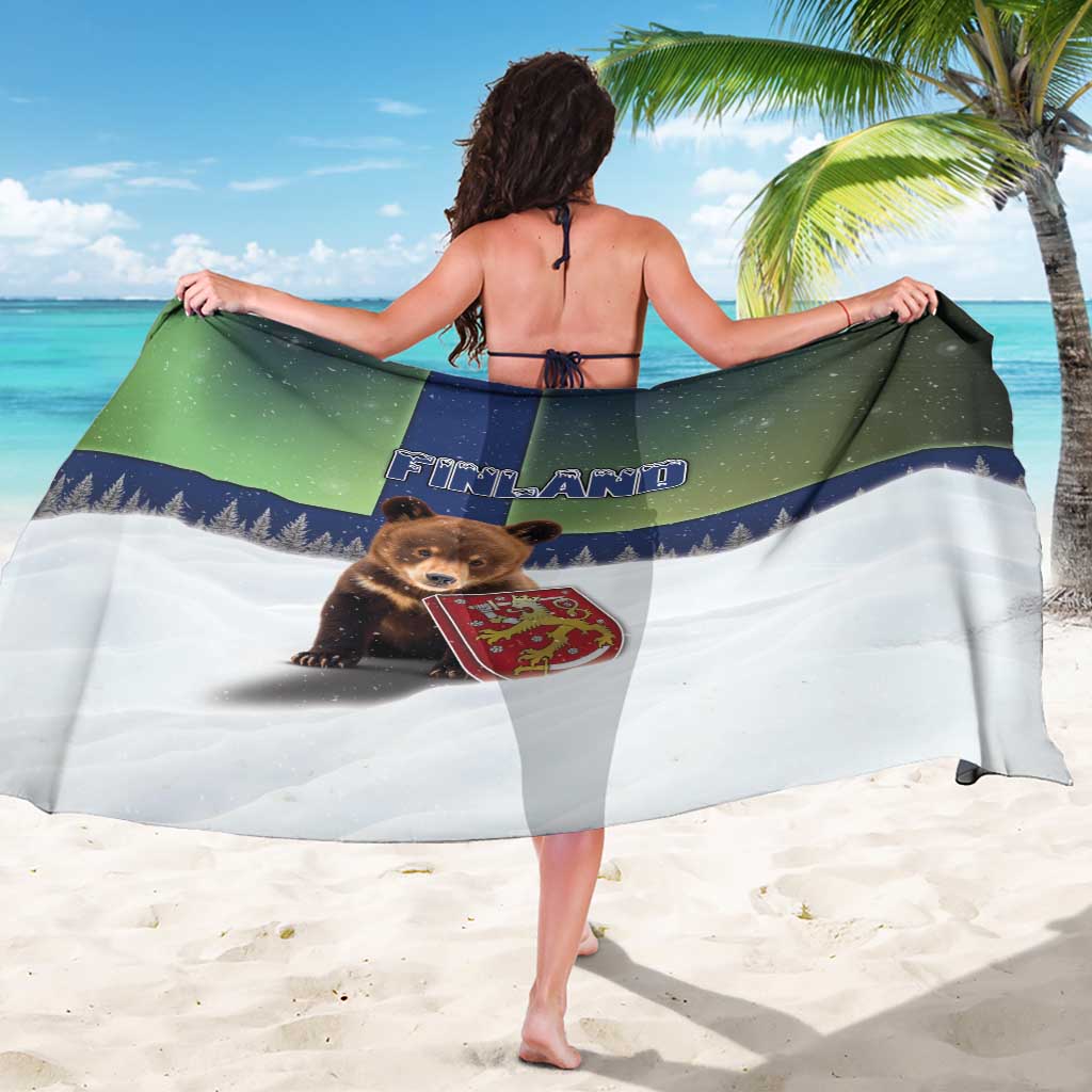 Finland Sarong Brown Bear With Symbol Under The Aurora Sky - Wonder Print Shop